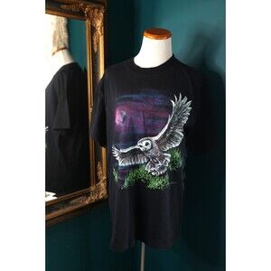 Vintage AOP Hazelwood Barn Owl Moon Nature Habitat Single Stitch T-Shirt USA L
